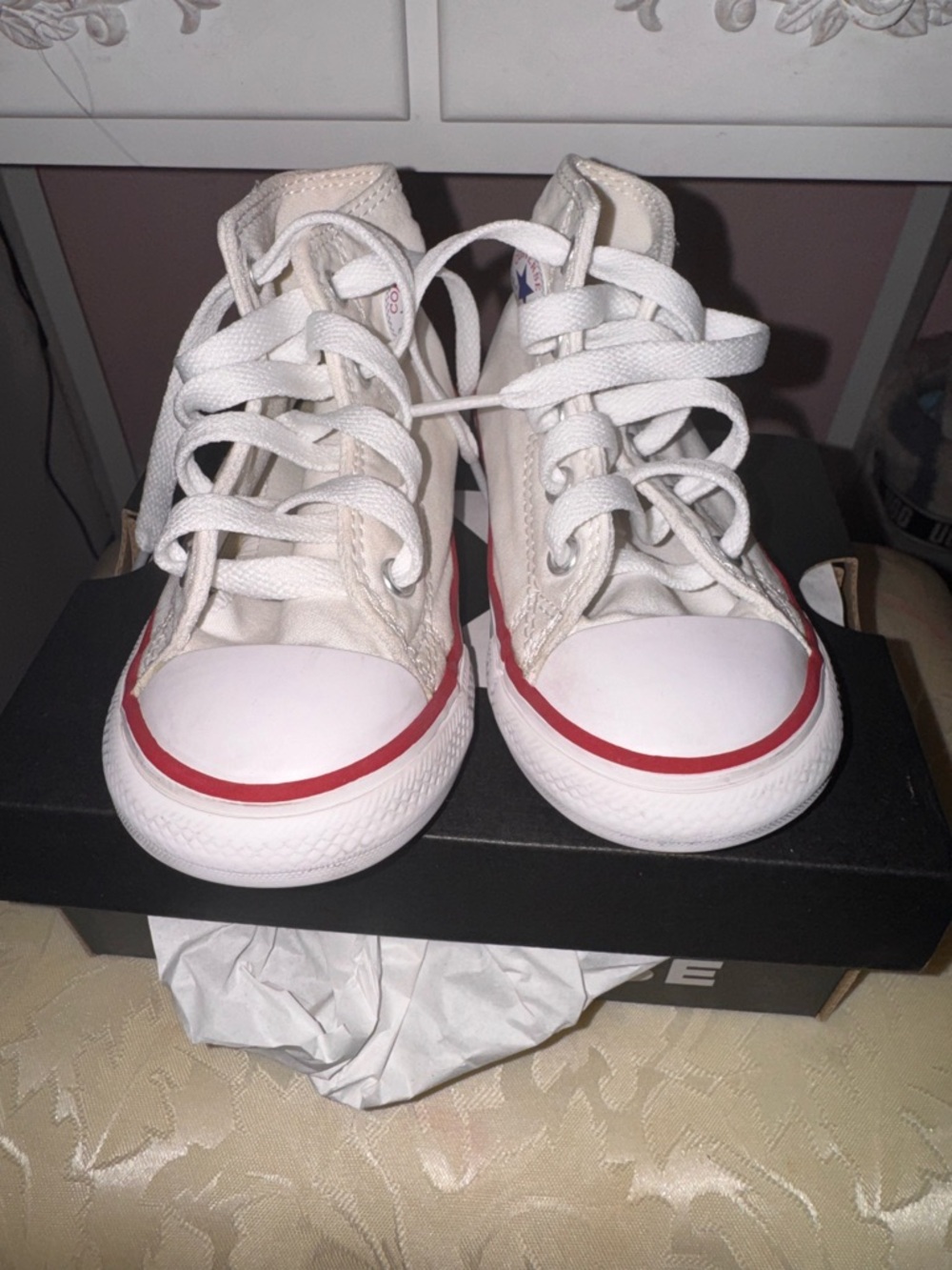 Converse White Kids High-Top Sneakers with Red Accent